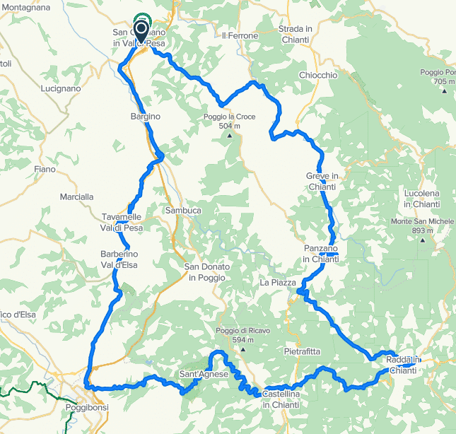 100 km in Chianti tour route map
